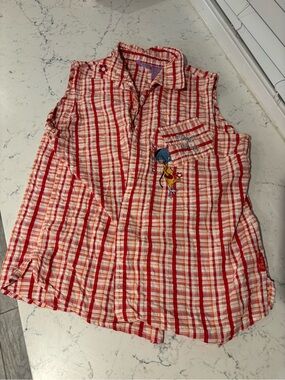 Disney Winnie The Pooh 90s Plaid Sleeveless Button-Up Top